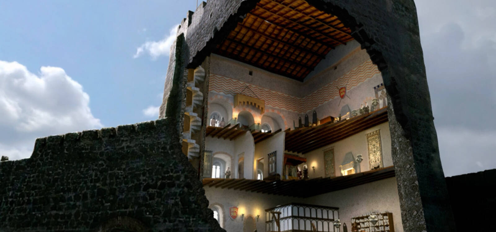 Illustration of a cross-section of Carrickfergus Castle's interior rooms