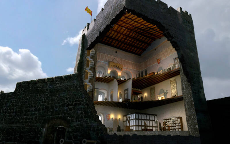 Illustration of a cross-section of Carrickfergus Castle's interior rooms