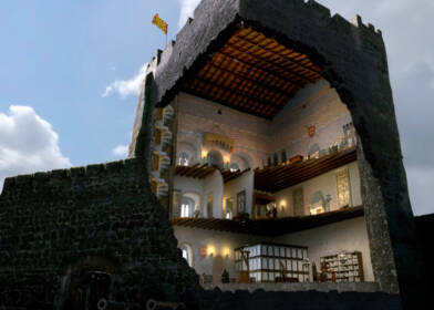 Illustration of a cross-section of Carrickfergus Castle's interior rooms