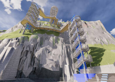 Digital render of a new spiral staircase scaling a cliff at a tourist attraction